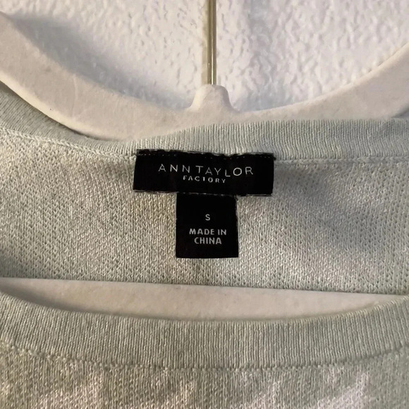 Ann Taylor Factory Mint Crewneck Green White Houndstooth Sweater Holiday Size S - Picture 3 of 10